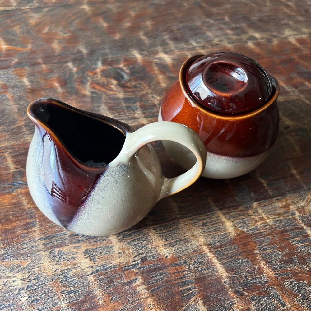 Vintage Sango Nova Brown Cream & Sugar Set